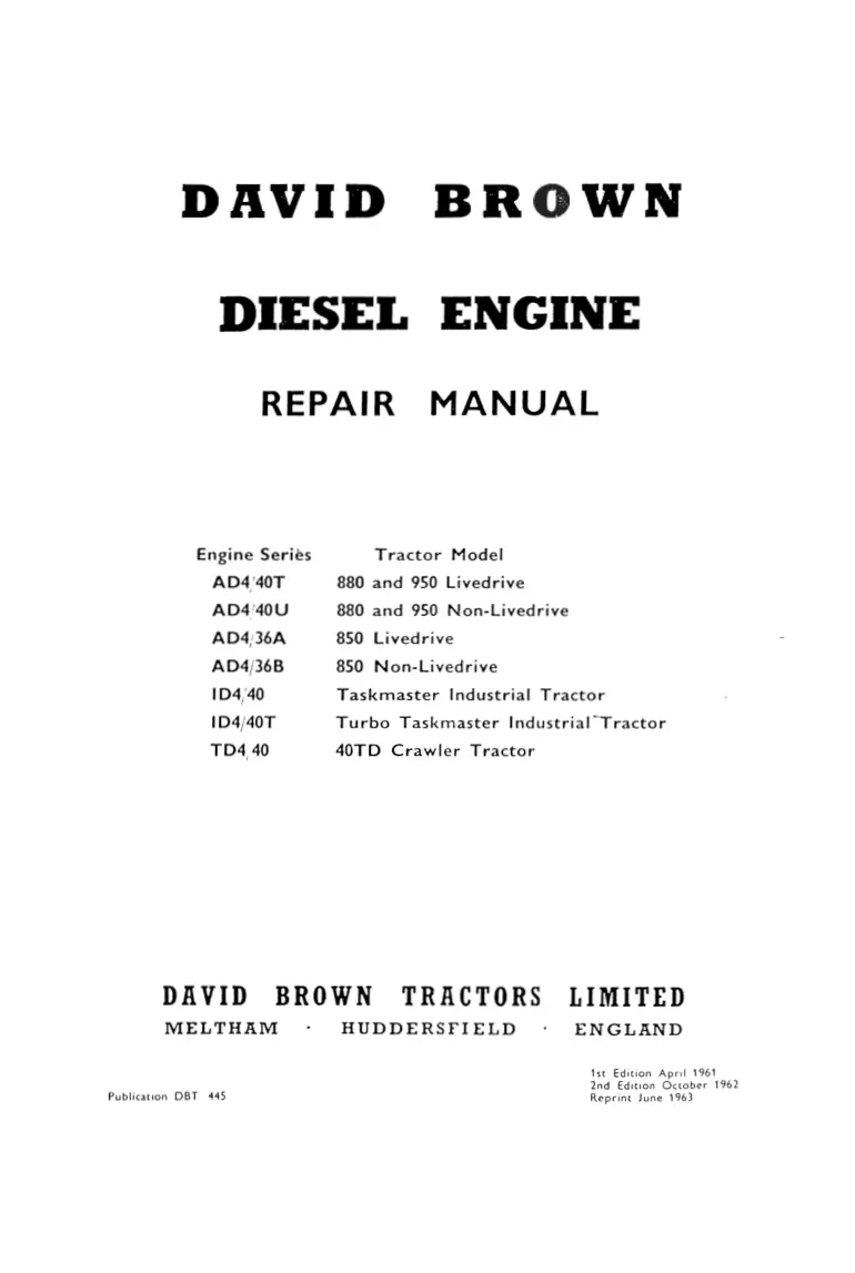 David Brown 850 880 950 990 Series Implematic Tractor Service & Repair Manual preview page 5