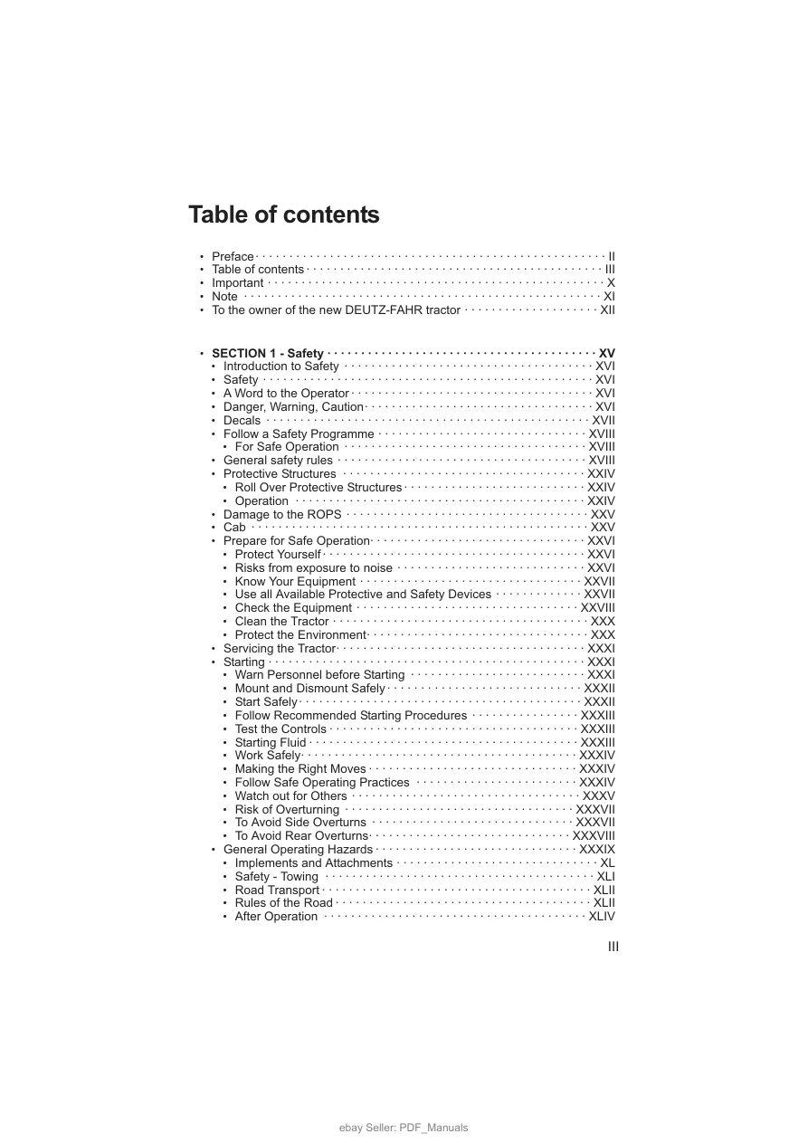 Deutz Fahr Agroplus 67 77 87 Tractor Operator's Manual preview page 3
