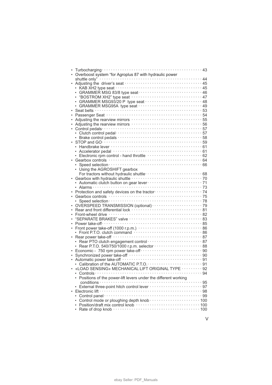 Deutz Fahr Agroplus 67 77 87 Tractor Operator's Manual preview page 5