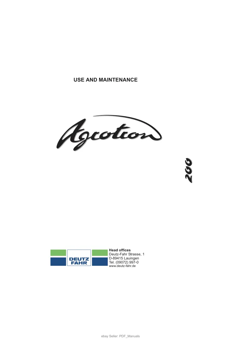 Deutz Fahr Agrotron 200 Tractor Operator's Manual preview page 1