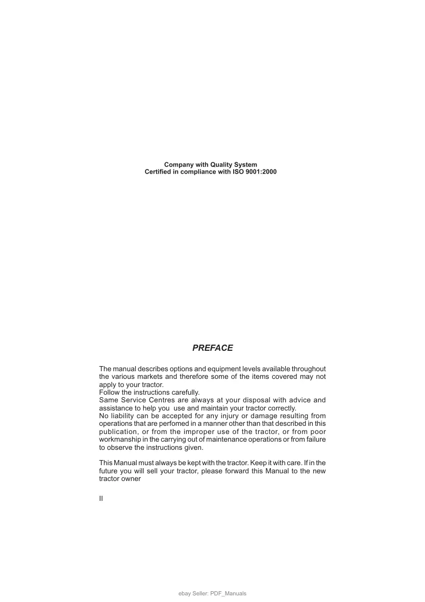 Deutz Fahr Agrotron 200 Tractor Operator's Manual preview page 2