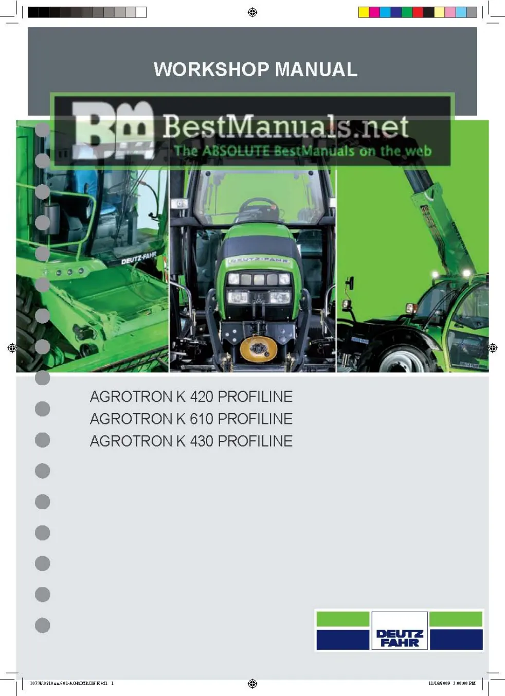 Deutz Fahr Agrotron K 420/610/430 Profiline Tractors Service & Repair Manual preview page 1