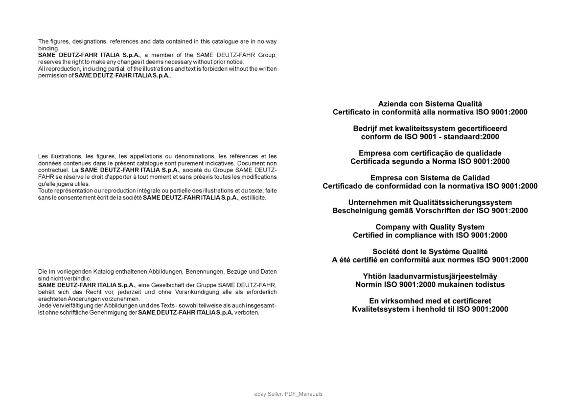 Deutz Fahr Tractor Agrofarm 85 100 Parts Manual preview page 2