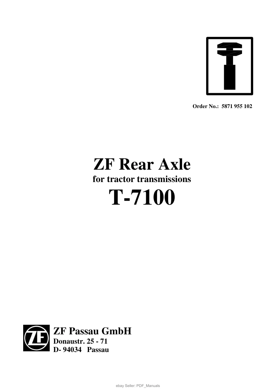 Deutz Fahr Tractor ZF Rear Axle T-7100 Service & Repair Manual preview page 1
