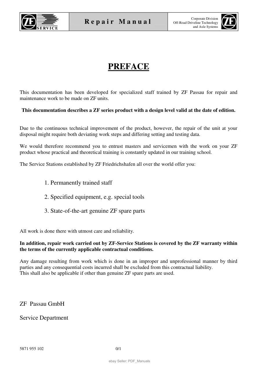 Deutz Fahr Tractor ZF Rear Axle T-7100 Service & Repair Manual preview page 5