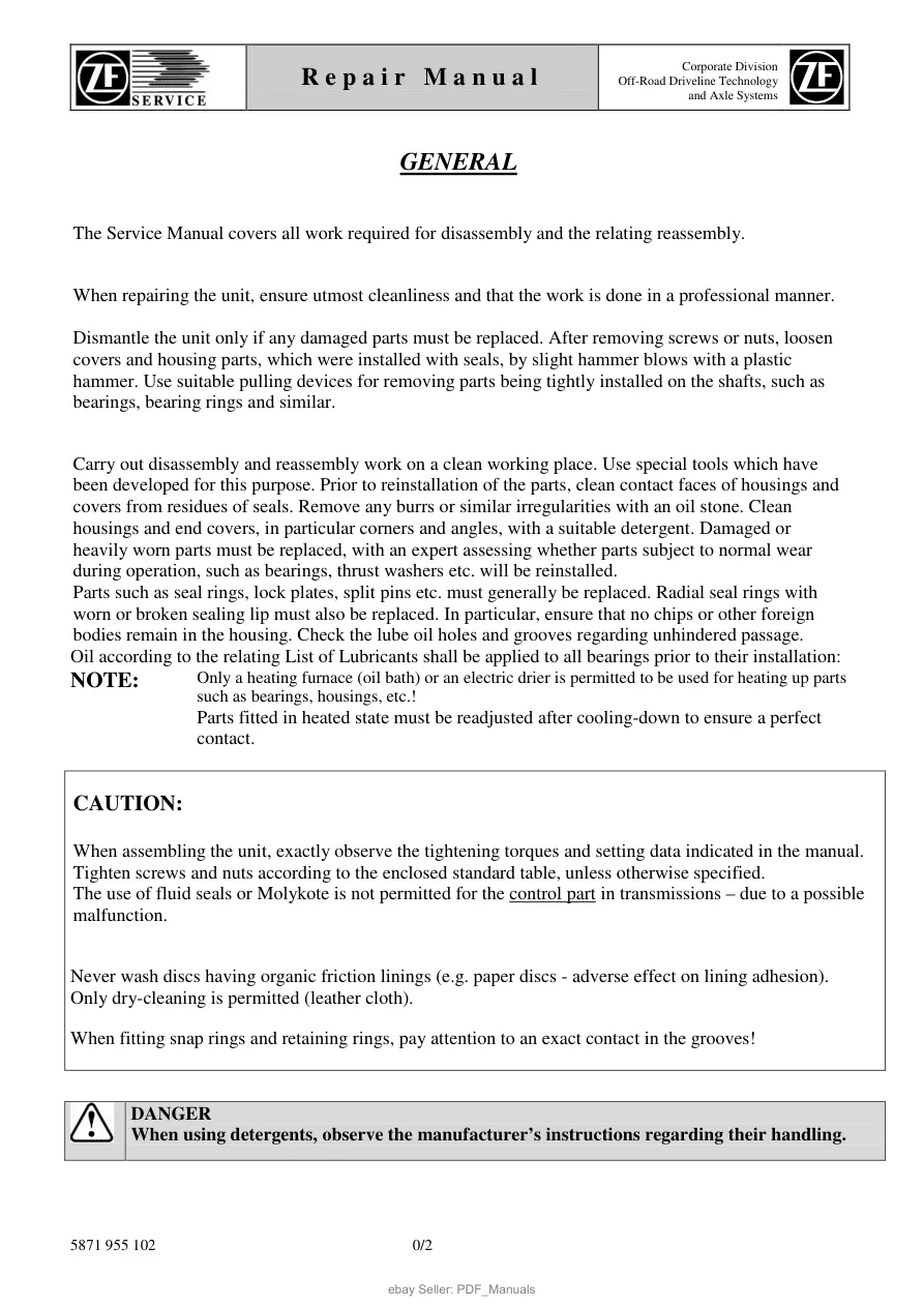 Deutz Fahr Tractor ZF Rear Axle T-7100 Service & Repair Manual preview page 6