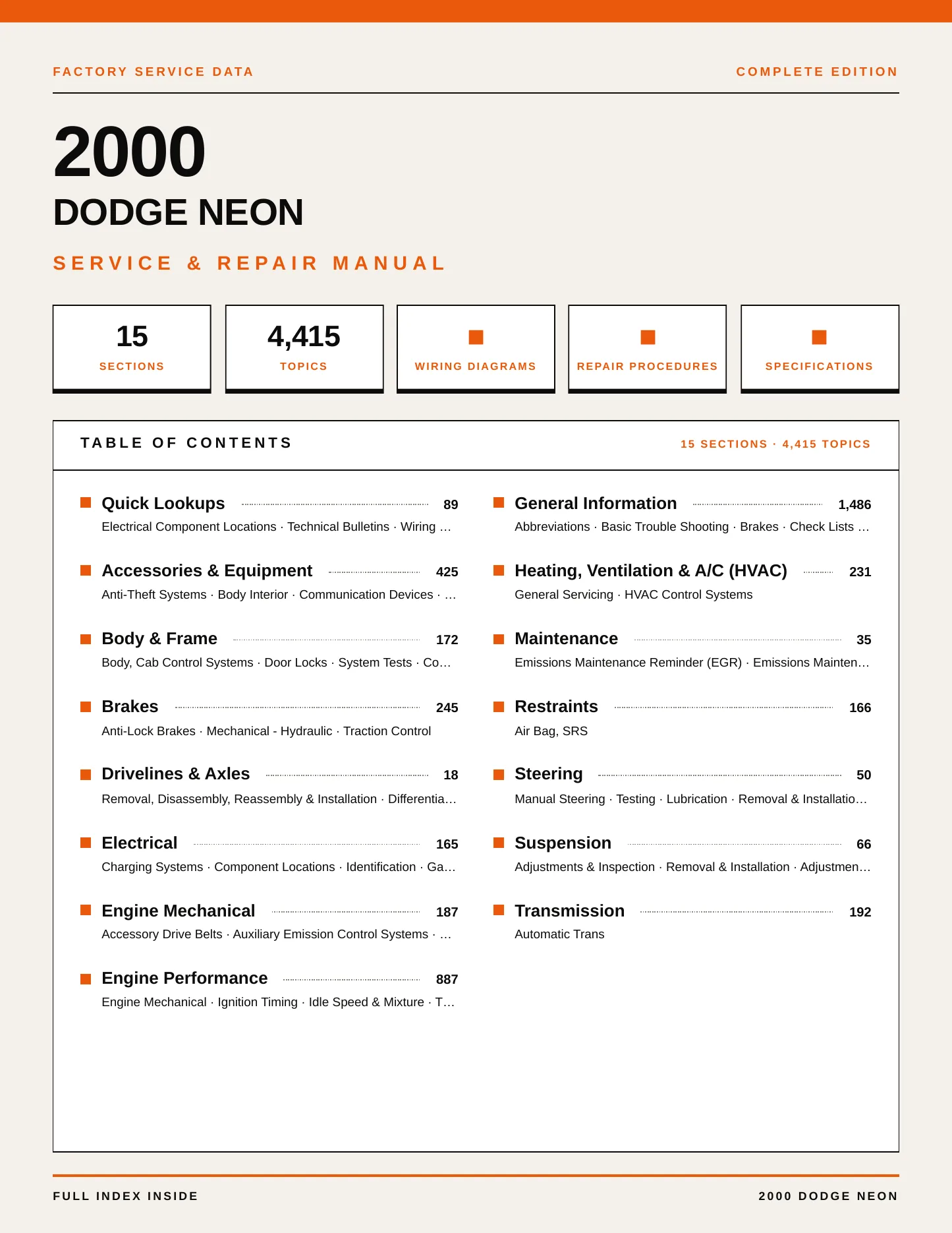 2000 Dodge Neon Service and Repair Manual preview page 1