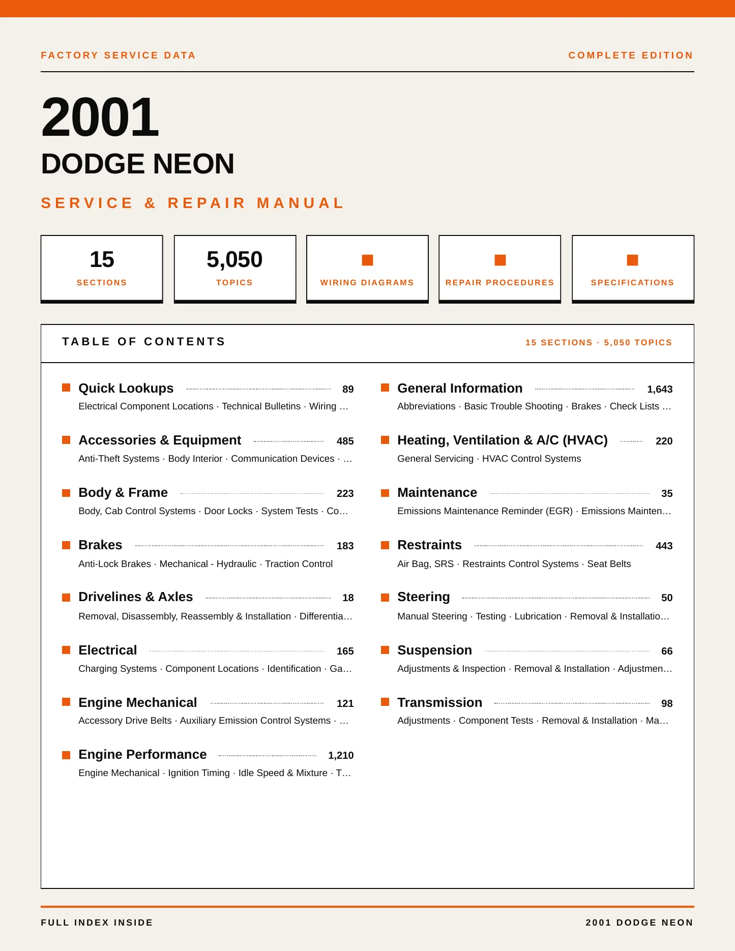 2001 Dodge Neon service manual page 1