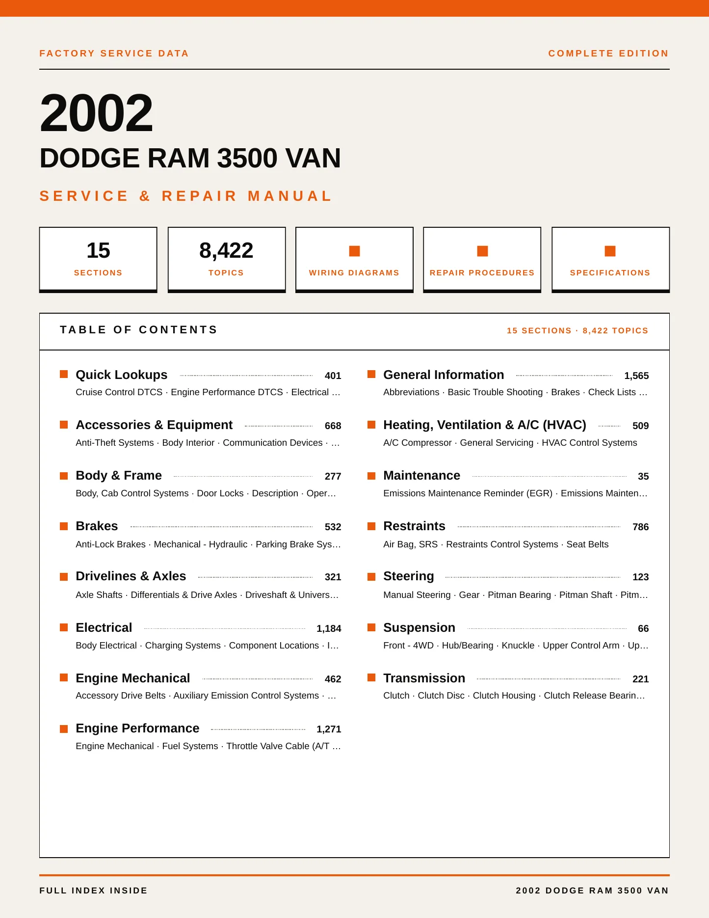 2002 Dodge Ram 3500 Van Service and Repair Manual preview page 1