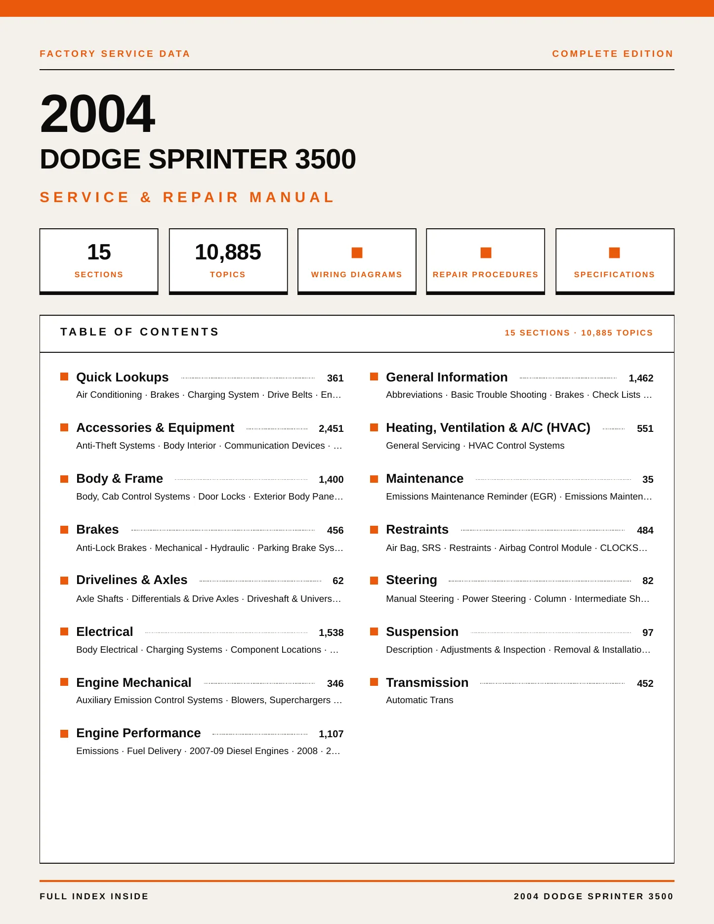2004 Dodge Sprinter 3500 Service and Repair Manual preview page 1