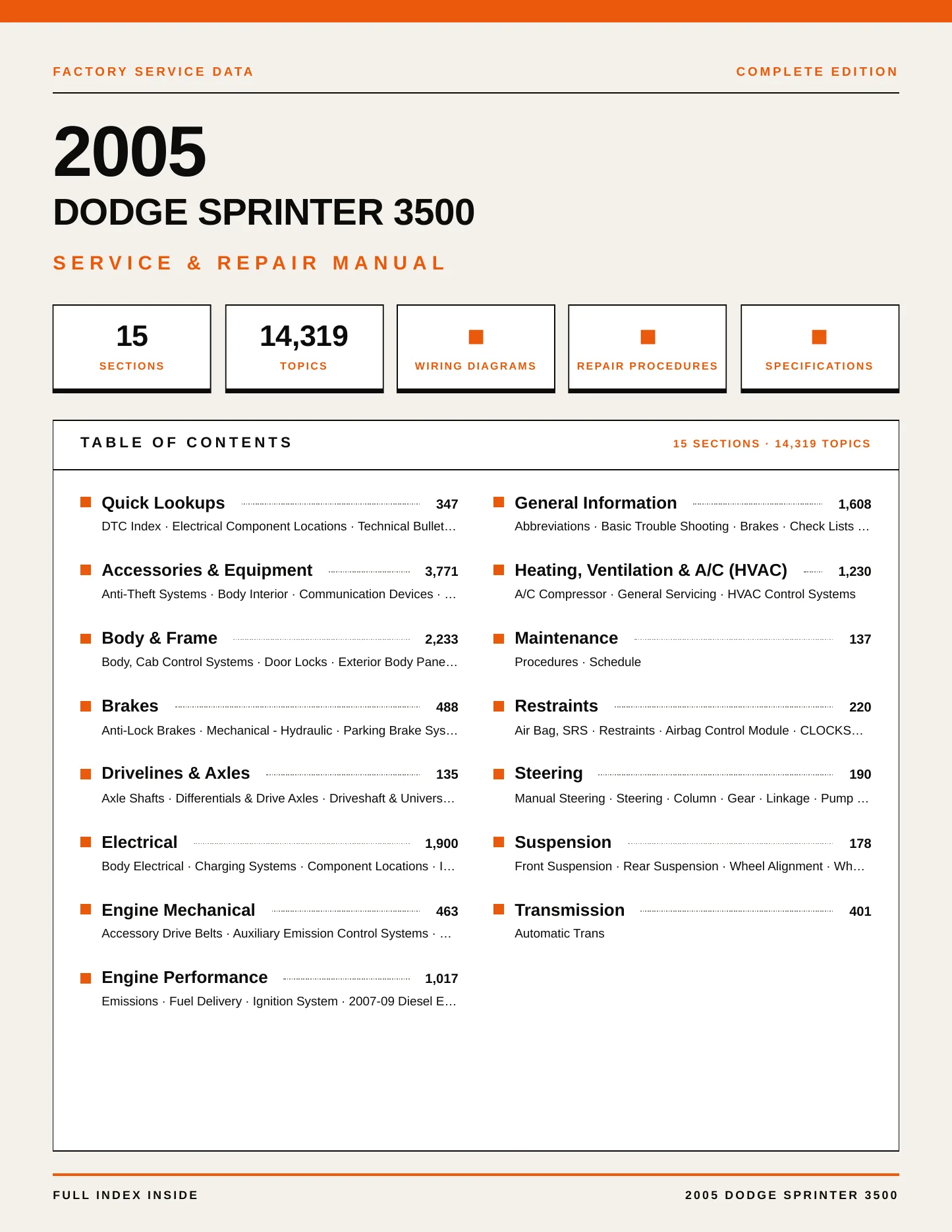 2005 Dodge Sprinter 3500 Service and Repair Manual preview page 1