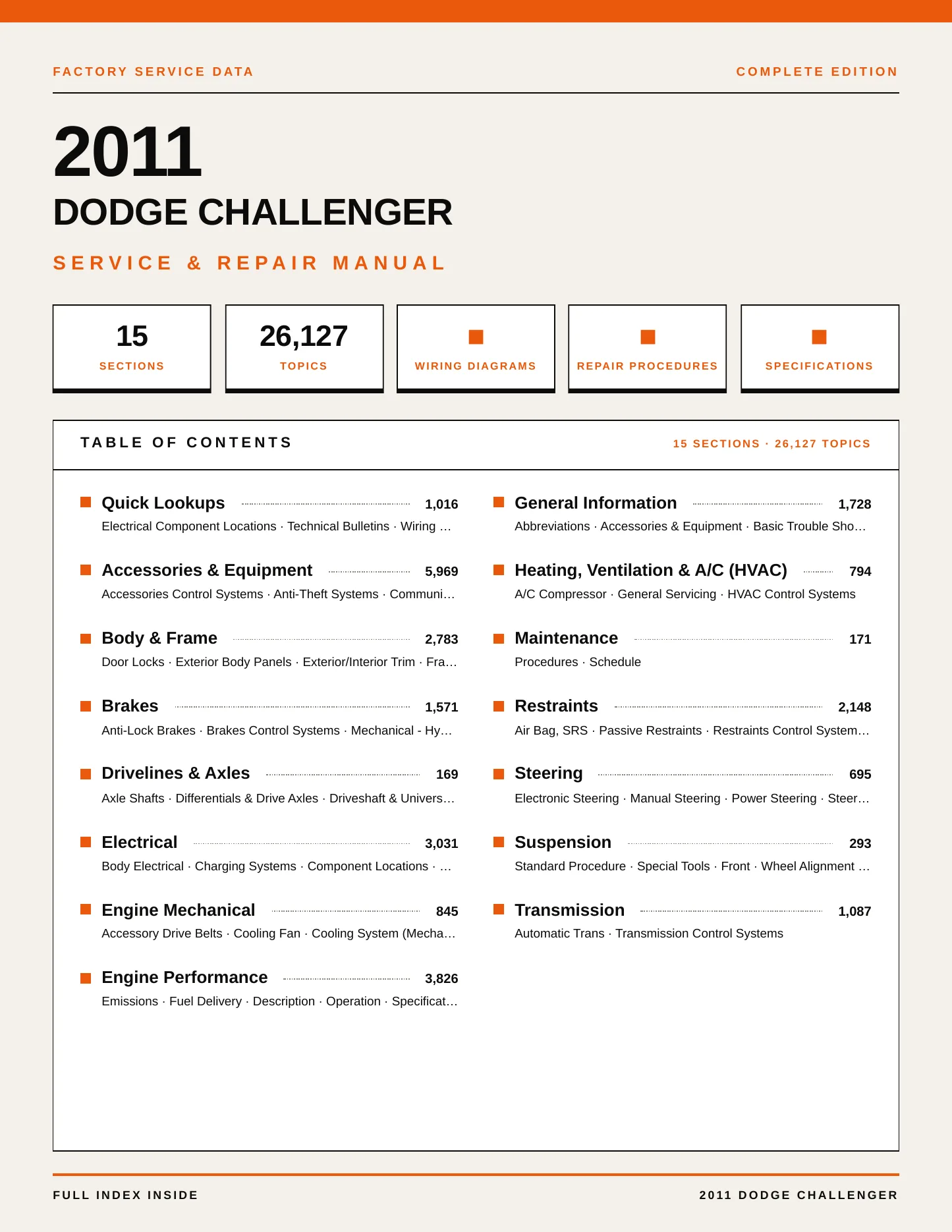 2011 Dodge Challenger Service and Repair Manual preview page 1