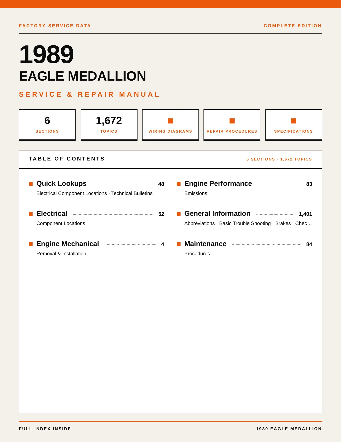 1989 Eagle Medallion Service and Repair Manual preview page 1