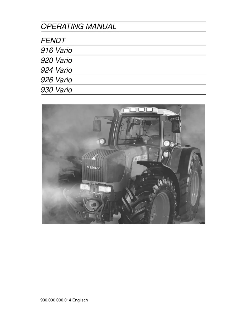 Fendt 916 920 924 926 930 Vario Operating Tractor Service & Repair Manual preview page 1