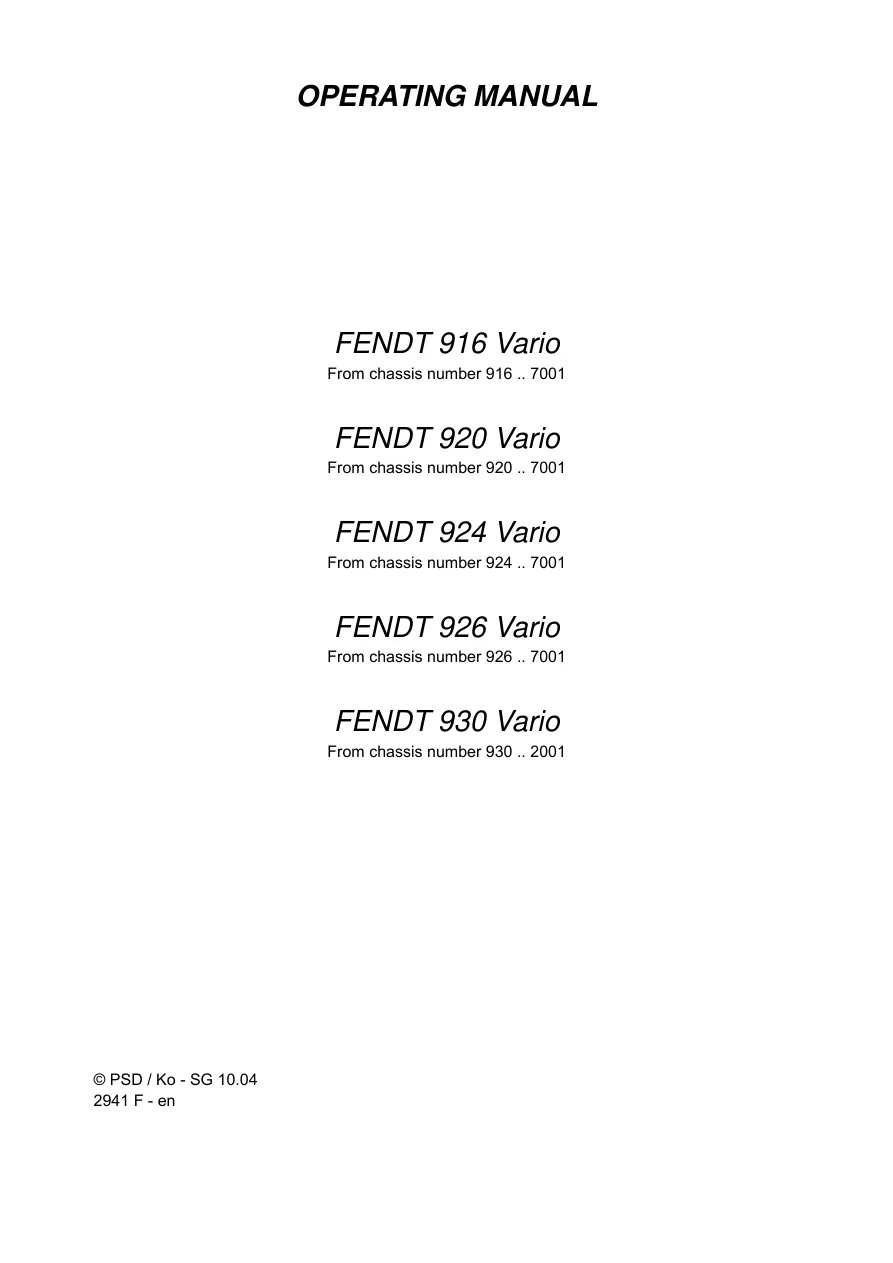 Fendt 916 920 924 926 930 Vario Operating Tractor Service & Repair Manual preview page 3