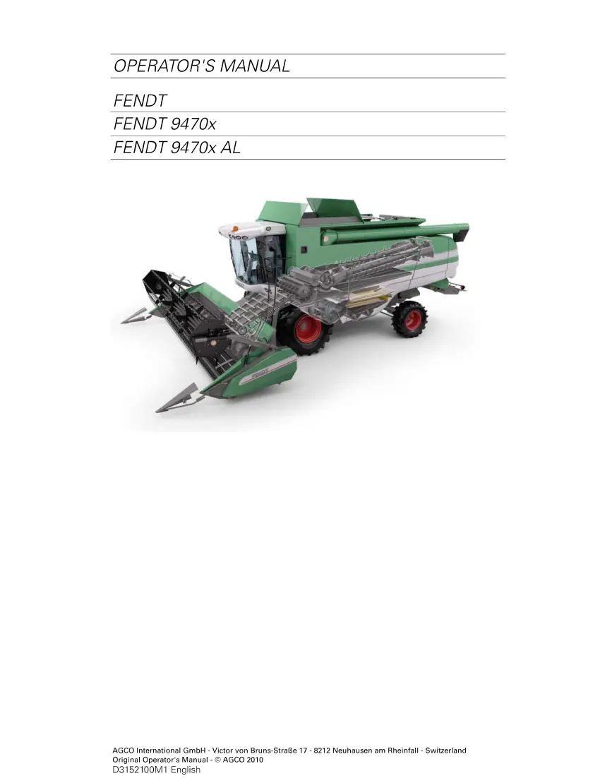 Fendt Combine 9470x AL Service & Repair Manual preview page 1