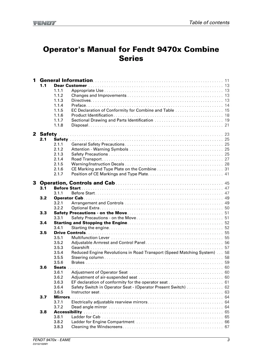 Fendt Combine 9470x AL Service & Repair Manual preview page 3