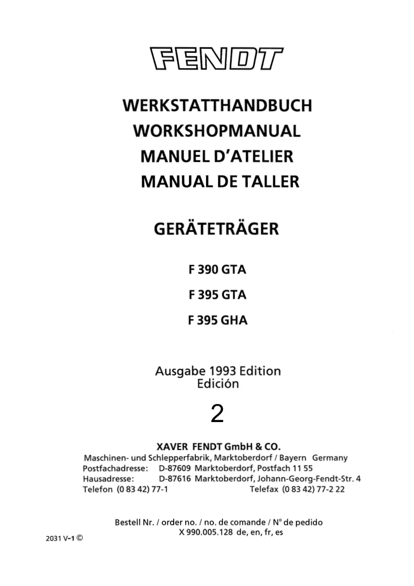 Fendt F 390 395 GTA GHA Tractor Service & Repair Manual preview page 1