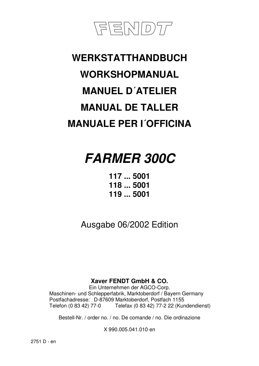Fendt Farmer 300C 300 C Tractor Service & Repair Manual preview page 1