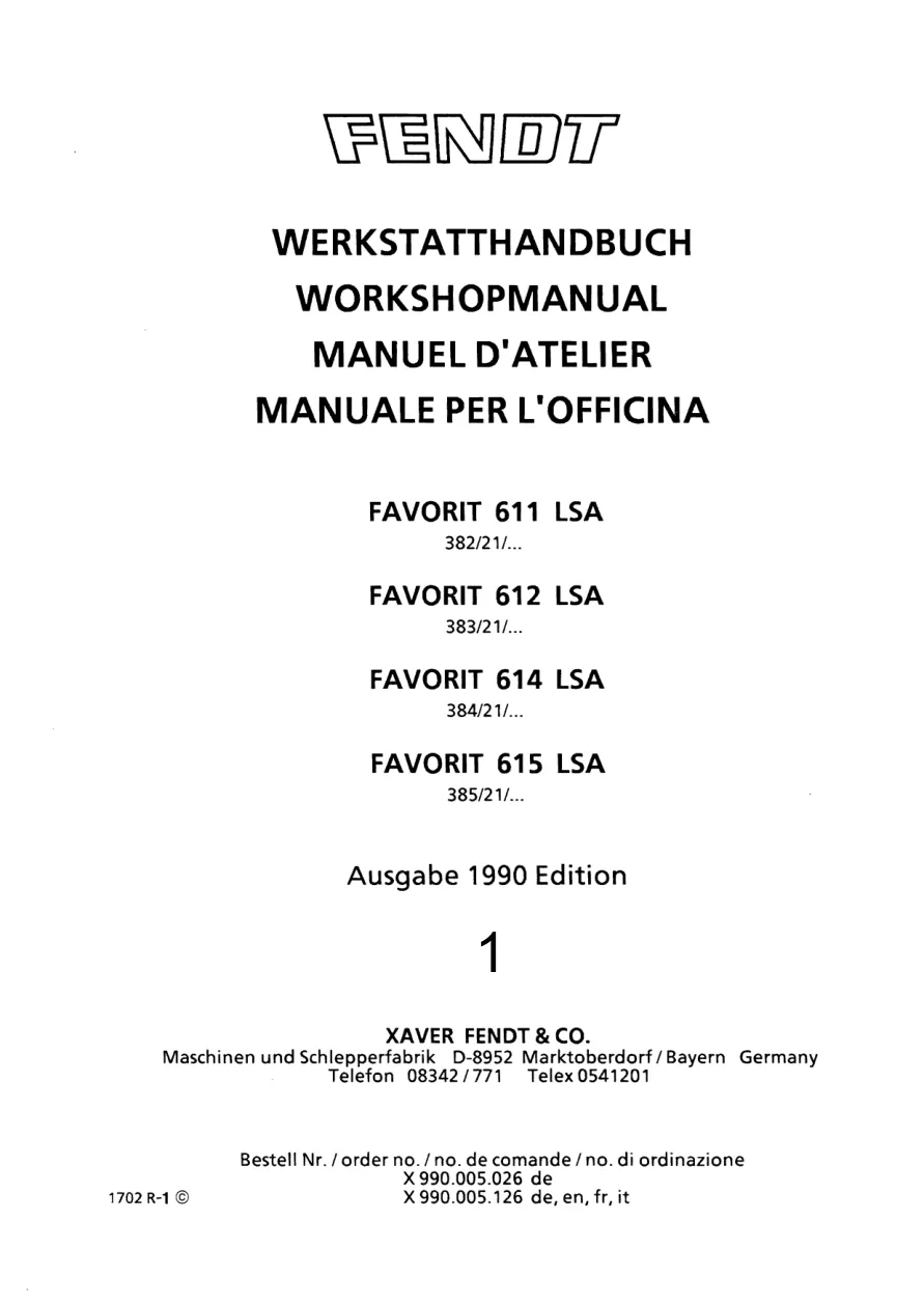 Fendt favorit 611 Tractor Parts Manual preview page 1
