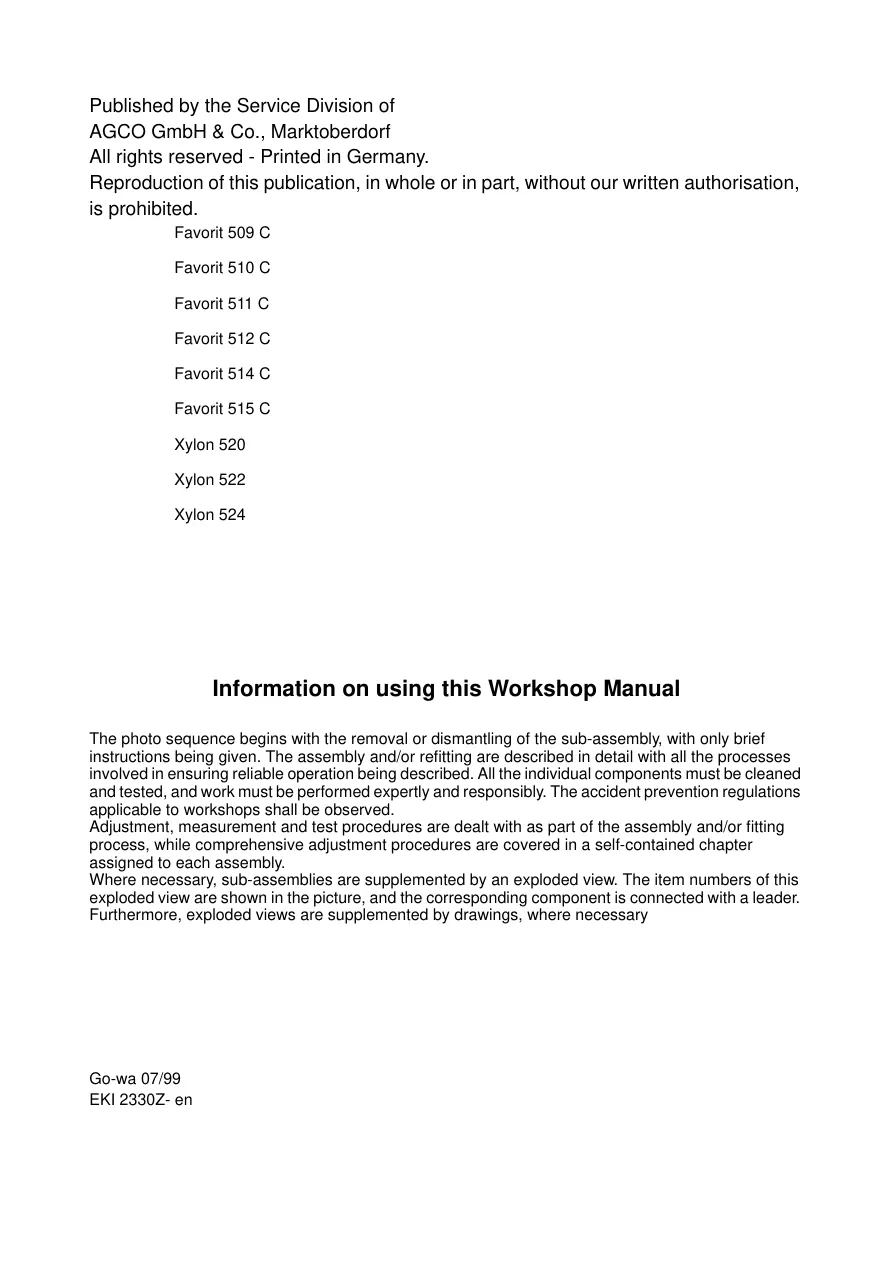 Fendt Xylon Favorit Series Tractors Transmission Service & Repair Manual preview page 2