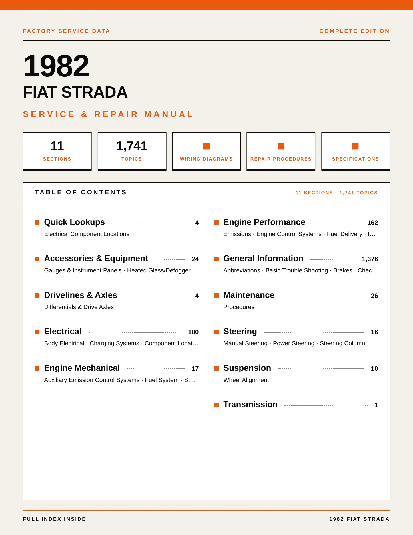 1982 Fiat Strada Service and Repair Manual preview page 1