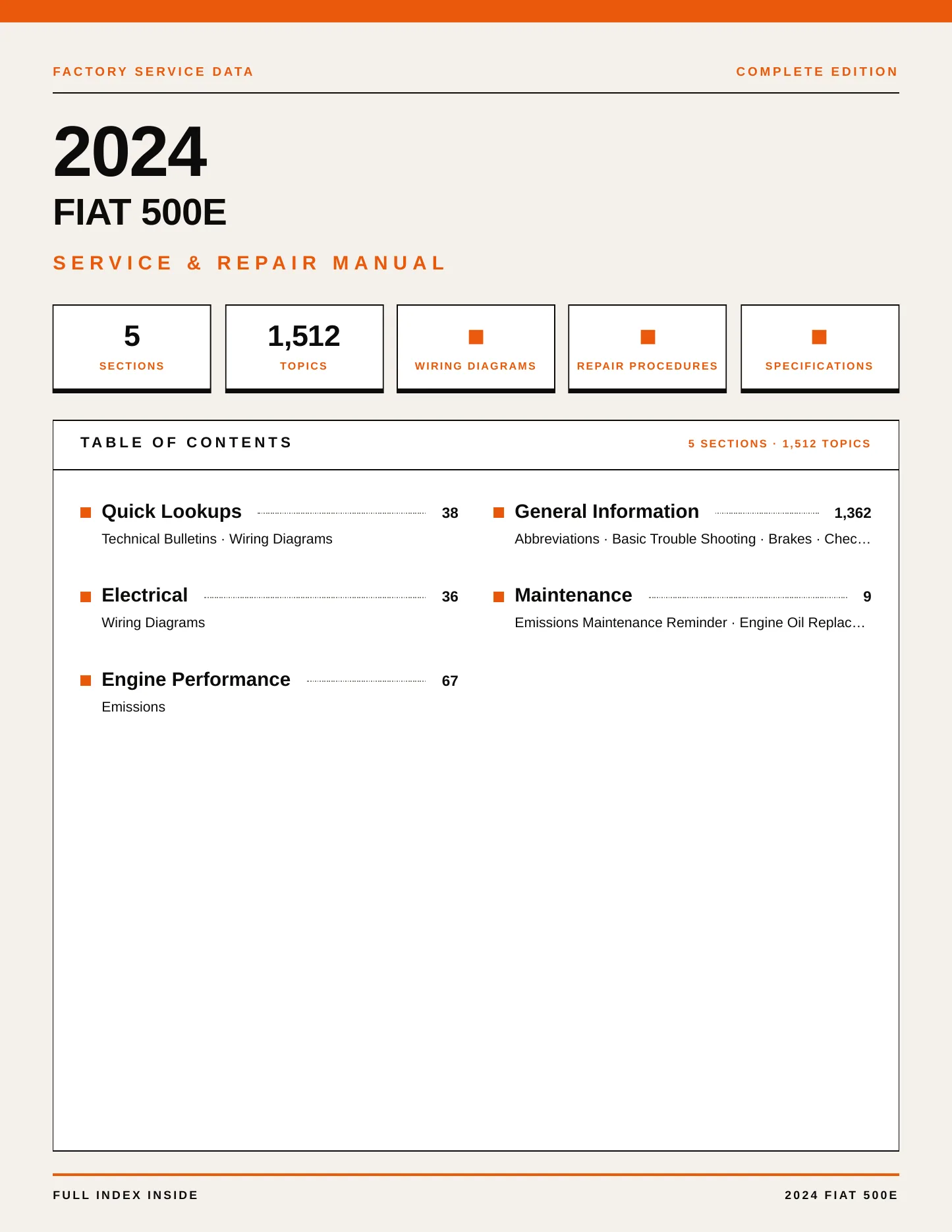 2024 Fiat 500E Service and Repair Manual preview page 1