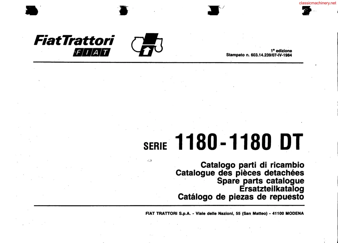 Fiat 1180 & 1180D Tractor Parts Manual preview page 1