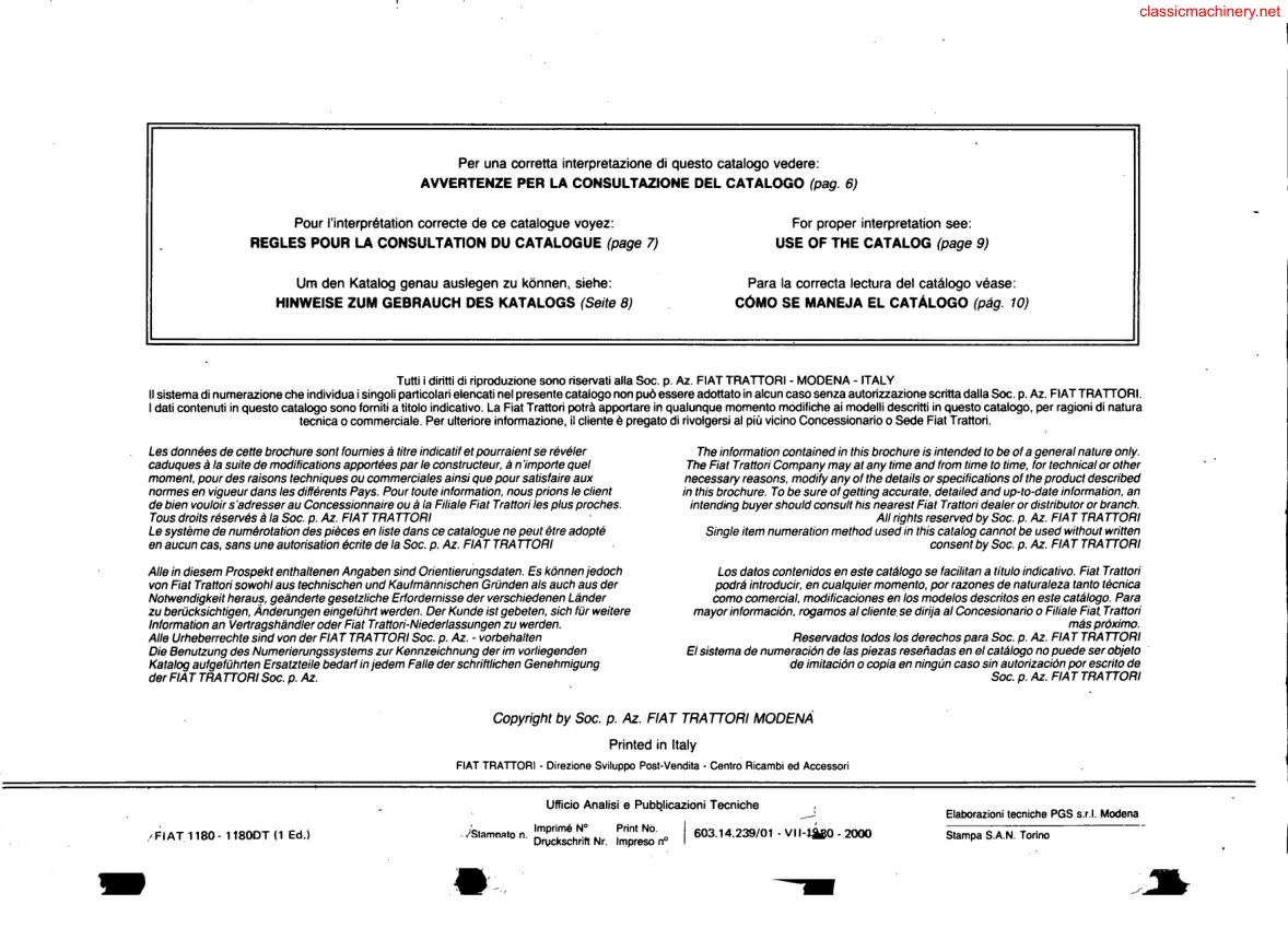 Fiat 1180 & 1180D Tractor Parts Manual preview page 2