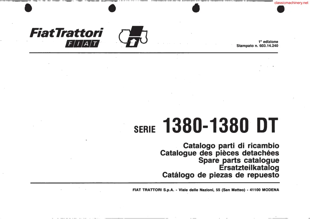 Fiat 1380 & 1380DT Series Tractor Parts Manual preview page 1