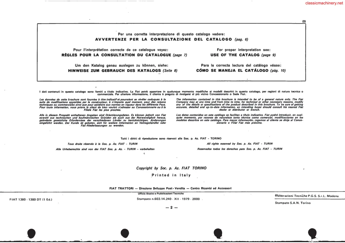 Fiat 1380 & 1380DT Series Tractor Parts Manual preview page 2