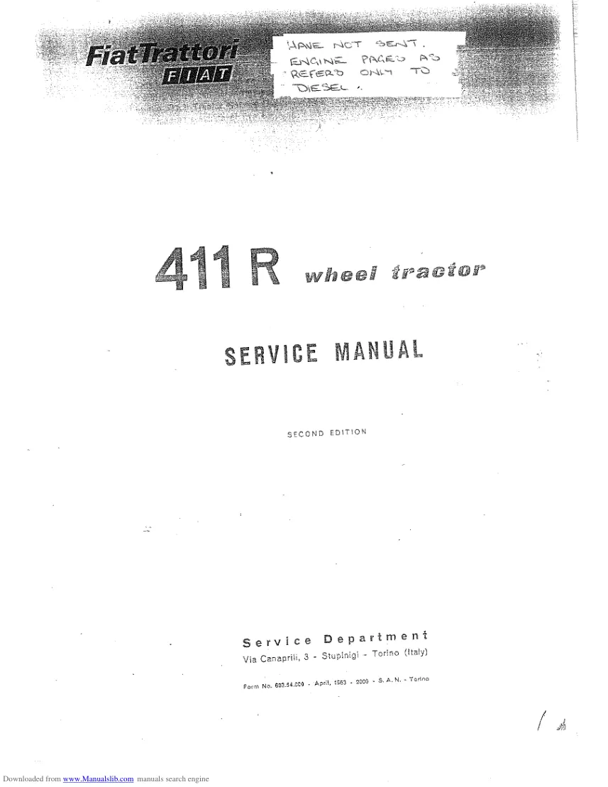 Fiat 411R Wheel Tractor Service & Repair Manual preview page 1