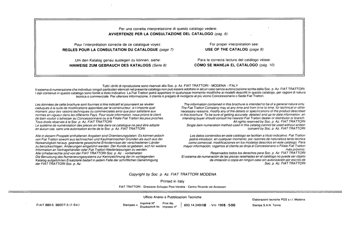 Fiat 880 DT5 Tractor Parts Manual preview page 2