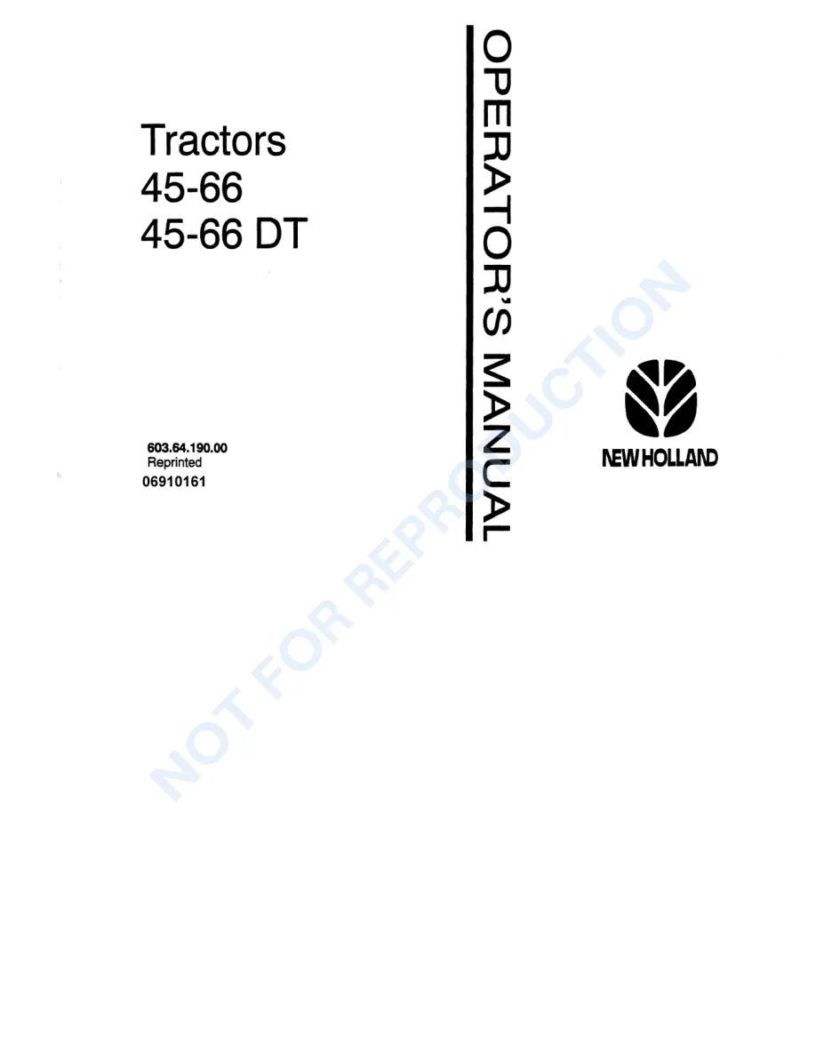Fiat NEW HOLand 45-66 45-66DT Tractor Operator's Manual preview page 1
