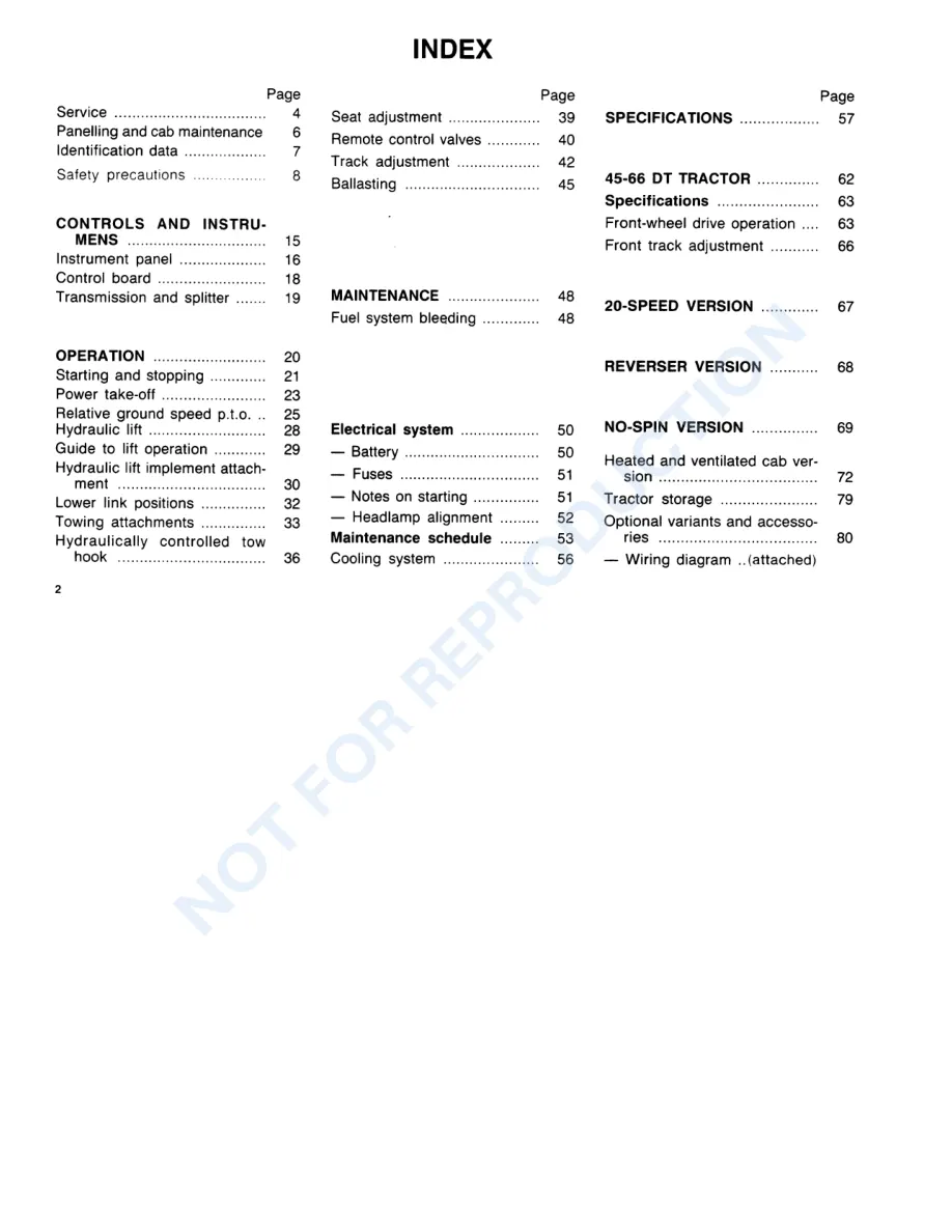Fiat NEW HOLand 45-66 45-66DT Tractor Operator's Manual preview page 4