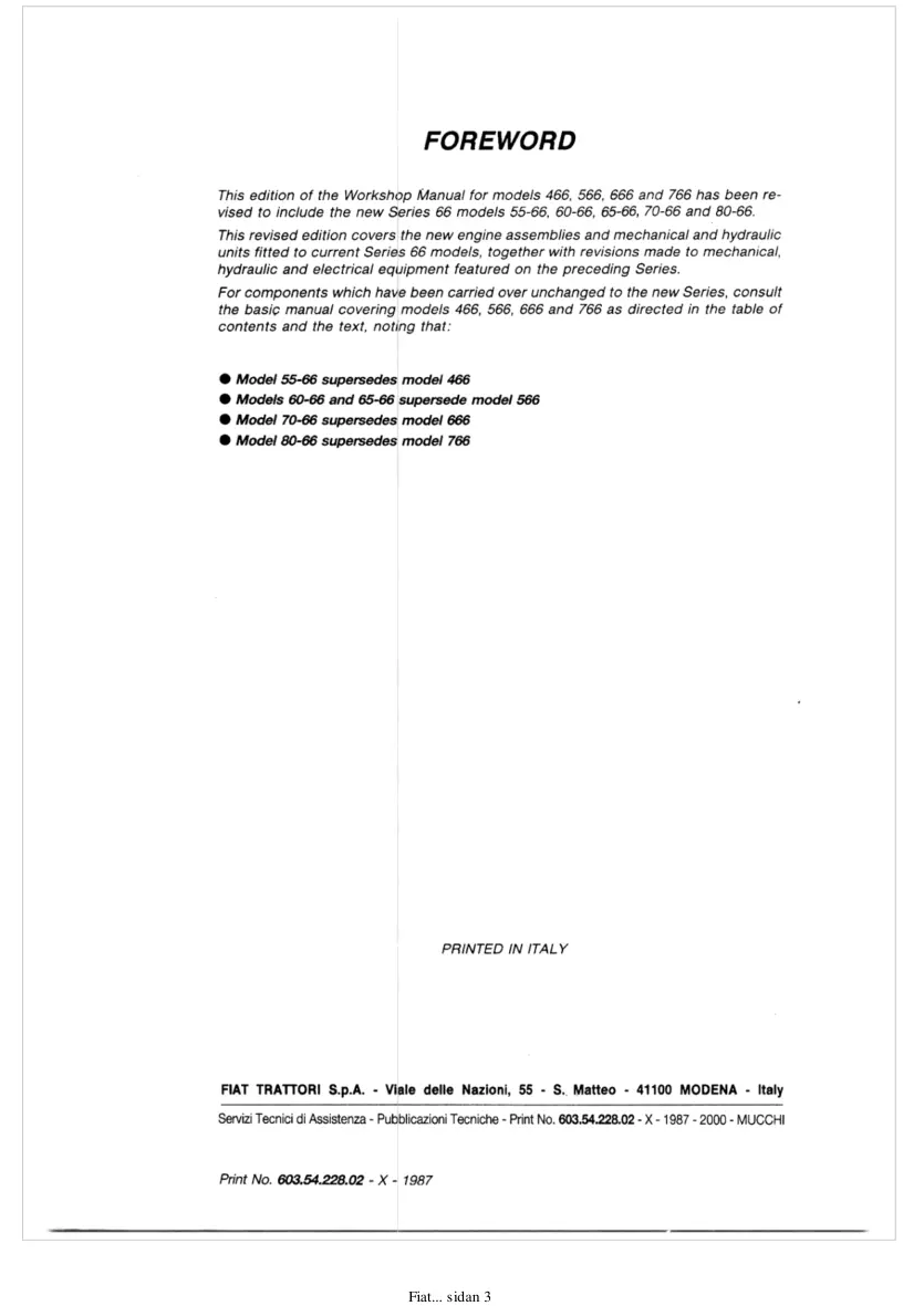 Fiat Tractor 466 & 566 666 766 45-66 55-66 60-66 65-66 70-66 80-66 DT Service & Repair Manual preview page 3