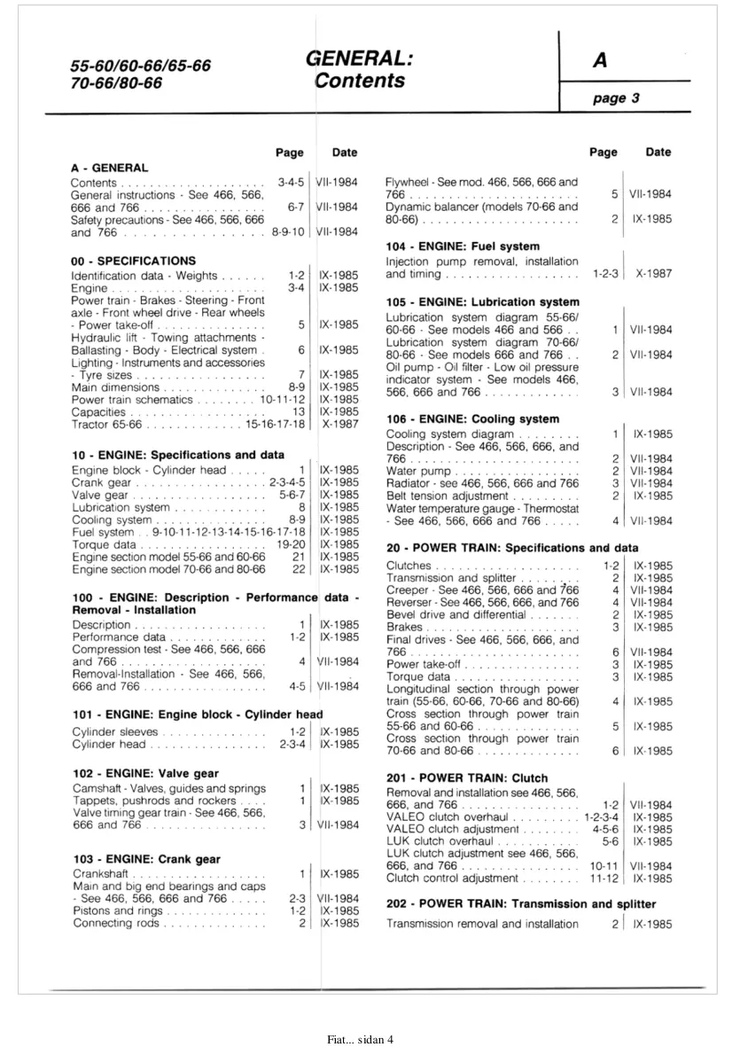 Fiat Tractor 466 & 566 666 766 45-66 55-66 60-66 65-66 70-66 80-66 DT Service & Repair Manual preview page 4
