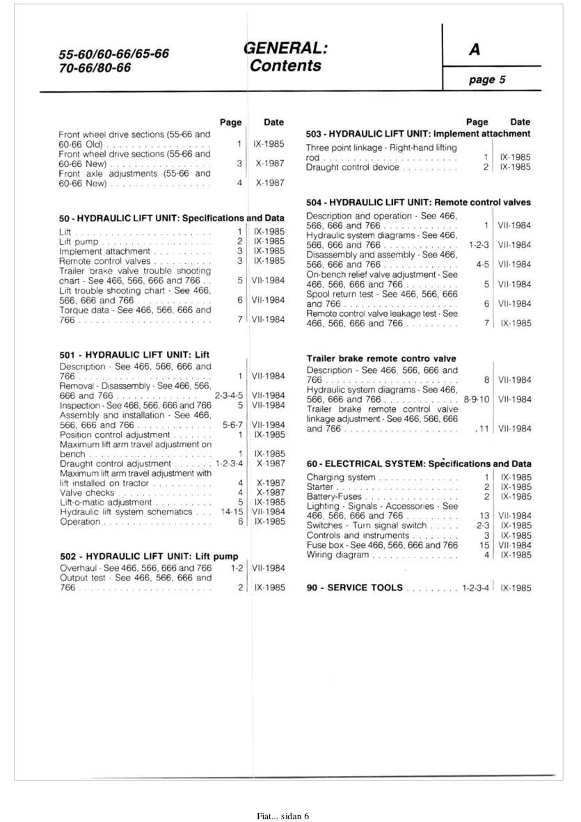 Fiat Tractor 466 & 566 666 766 45-66 55-66 60-66 65-66 70-66 80-66 DT Service & Repair Manual preview page 6