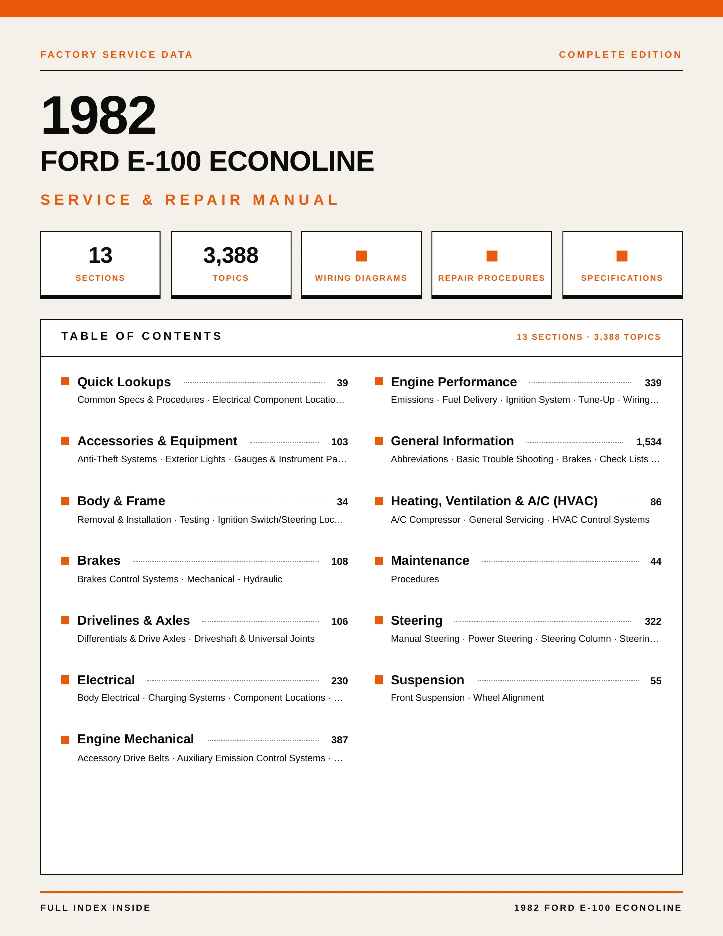 1982 Ford E-100 Econoline Service and Repair Manual preview page 1