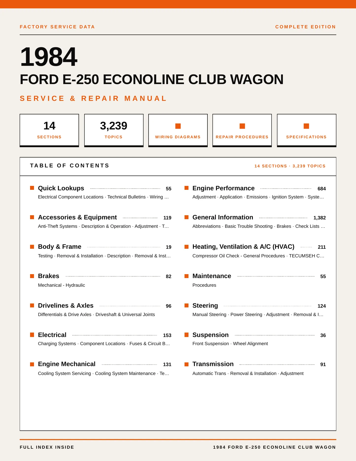 1984 Ford E-250 Econoline Club Wagon Service and Repair Manual preview page 1