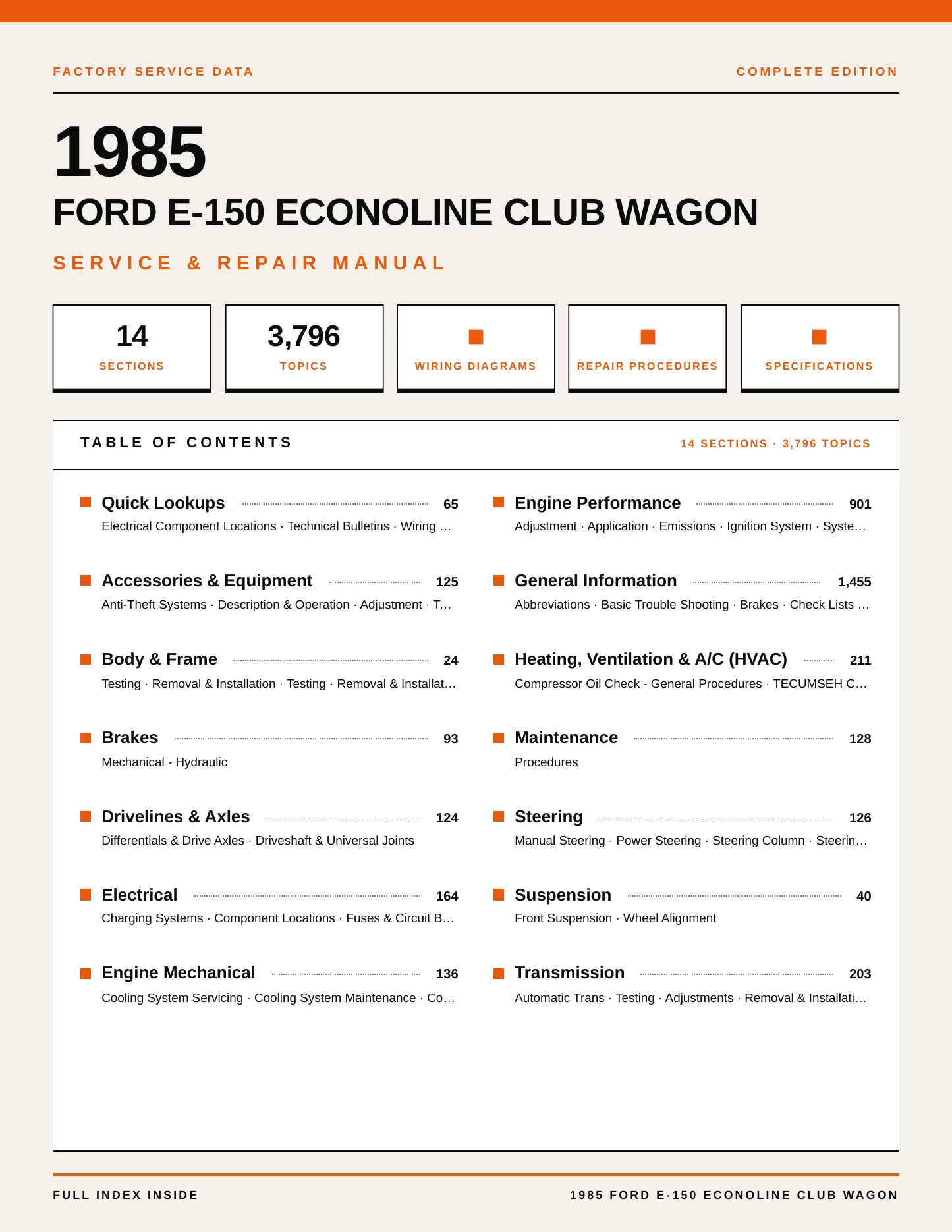 1985 Ford E-150 Econoline Club Wagon Service and Repair Manual preview page 1