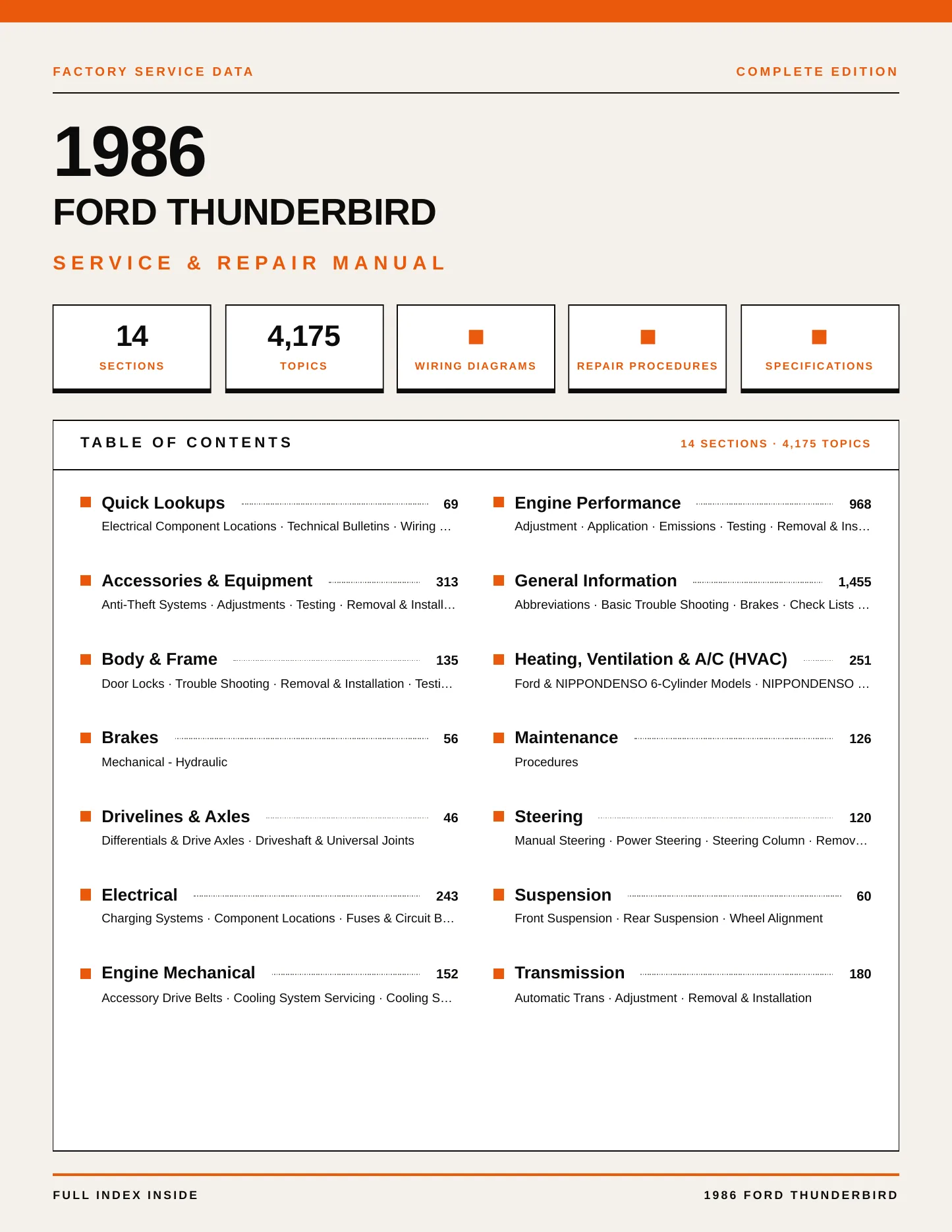 1986 Ford Thunderbird service manual page 1