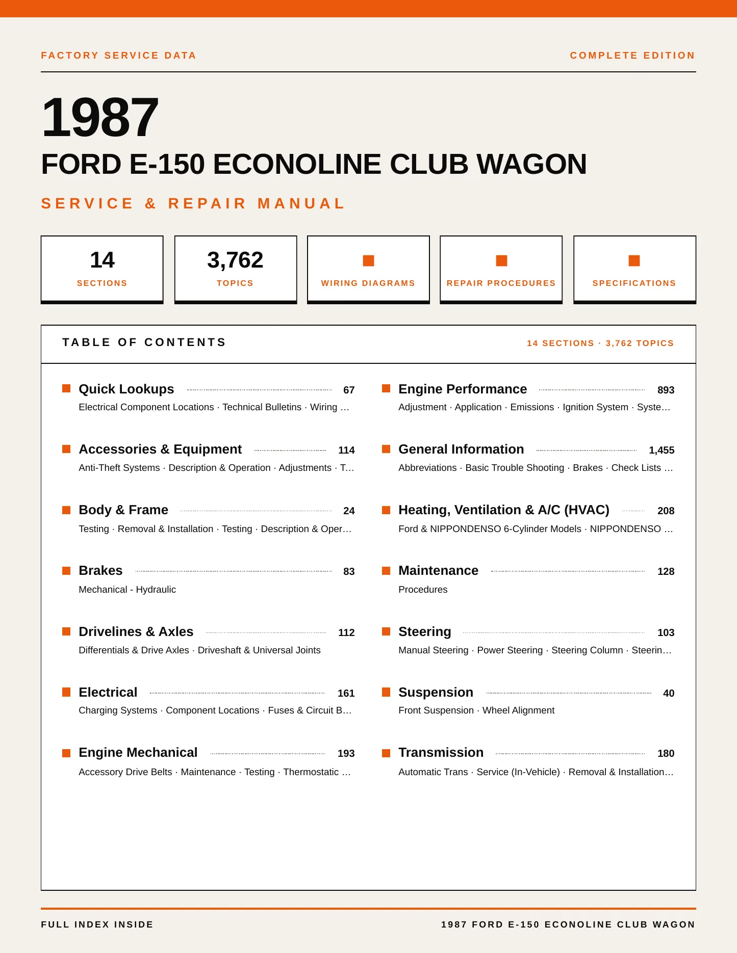 1987 Ford E-150 Econoline Club Wagon Service and Repair Manual preview page 1