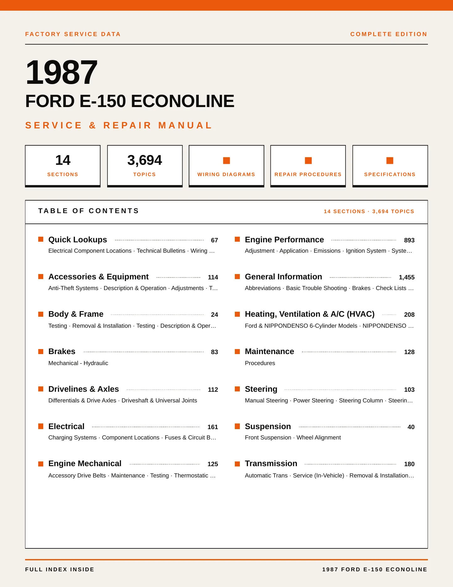 1987 Ford E-150 Econoline Service and Repair Manual preview page 1