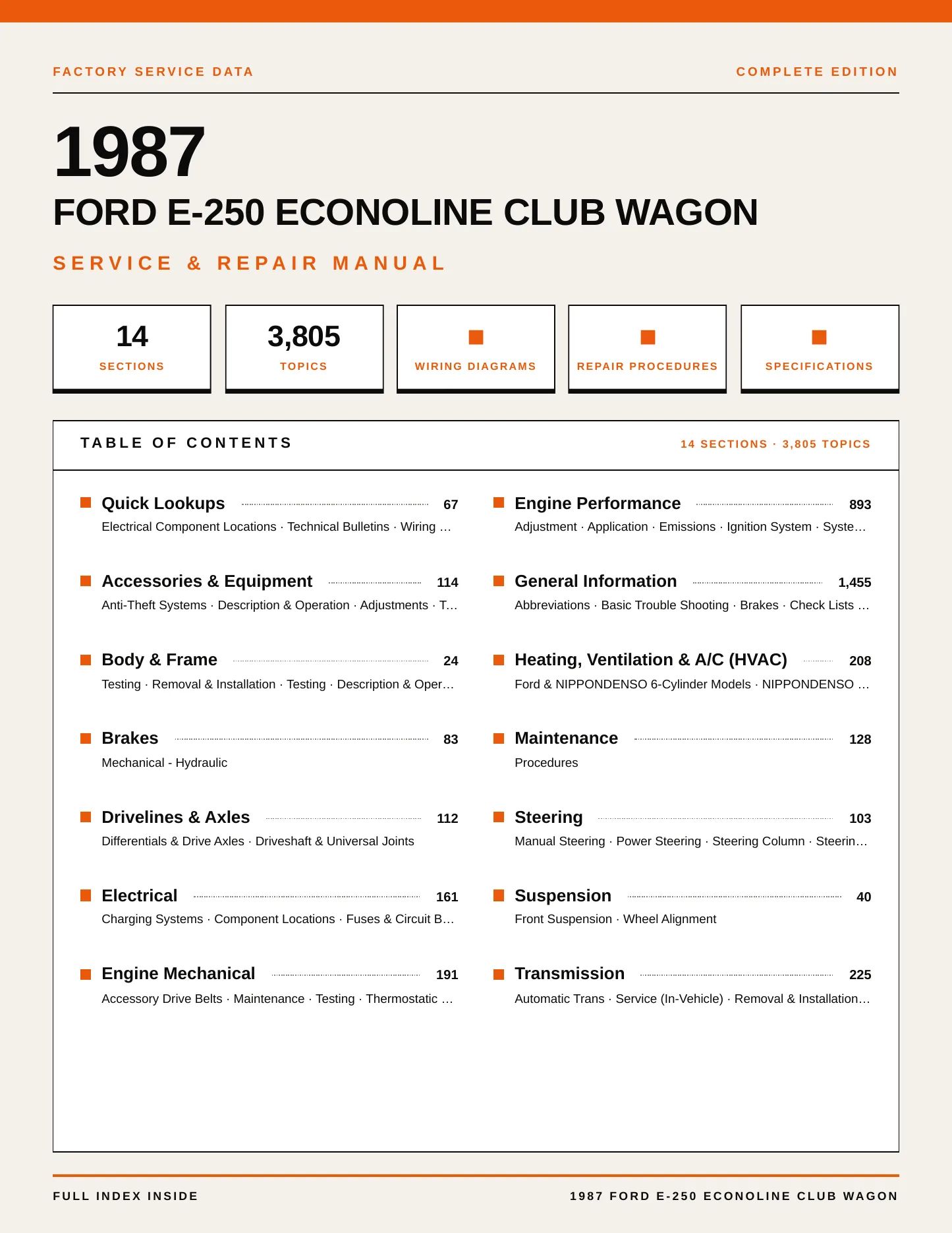 1987 Ford E-250 Econoline Club Wagon Service and Repair Manual preview page 1