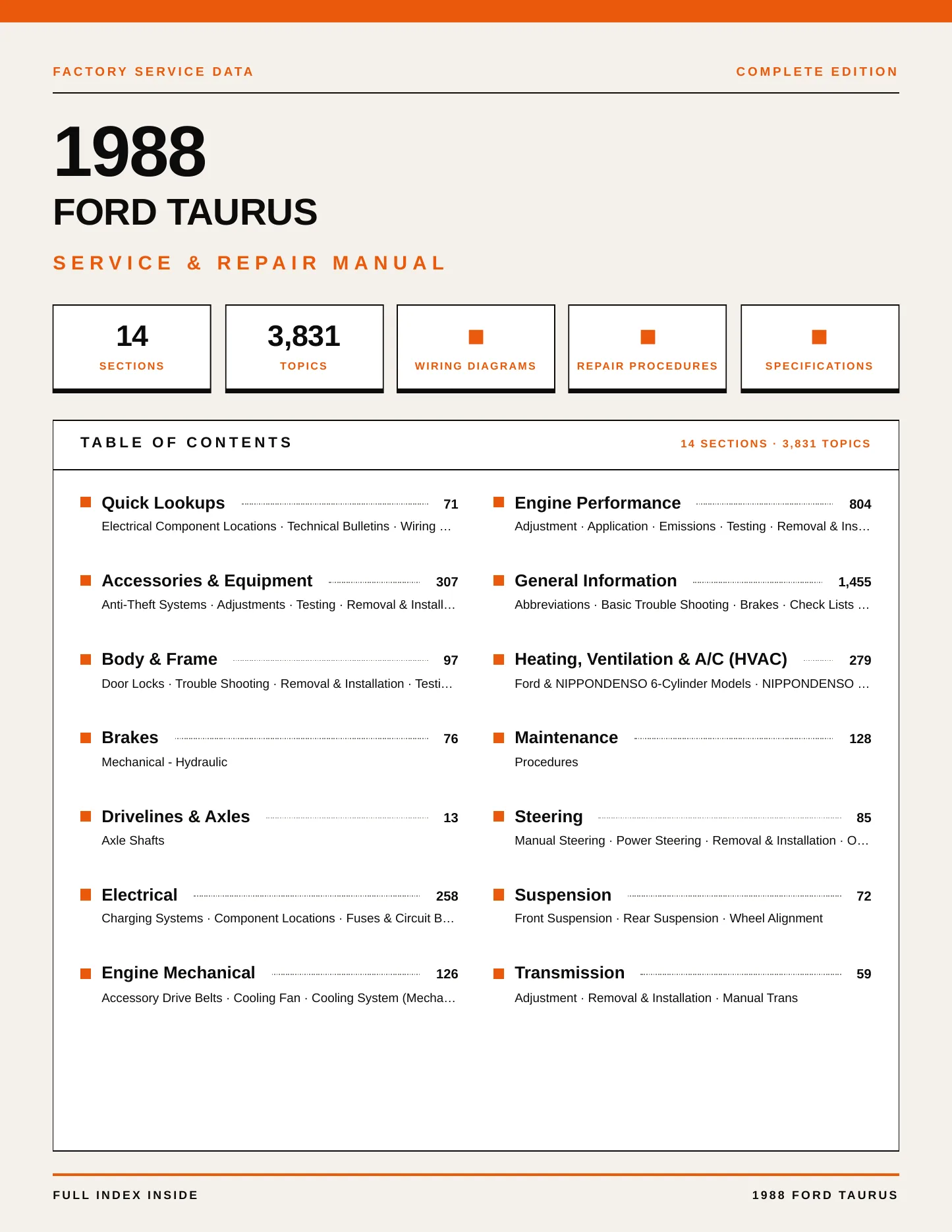 1988 Ford Taurus service manual page 1