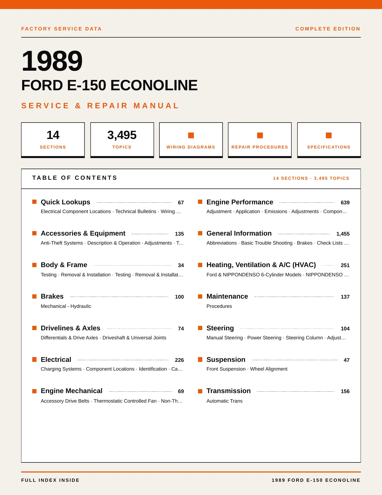 1989 Ford E-150 Econoline Service and Repair Manual preview page 1