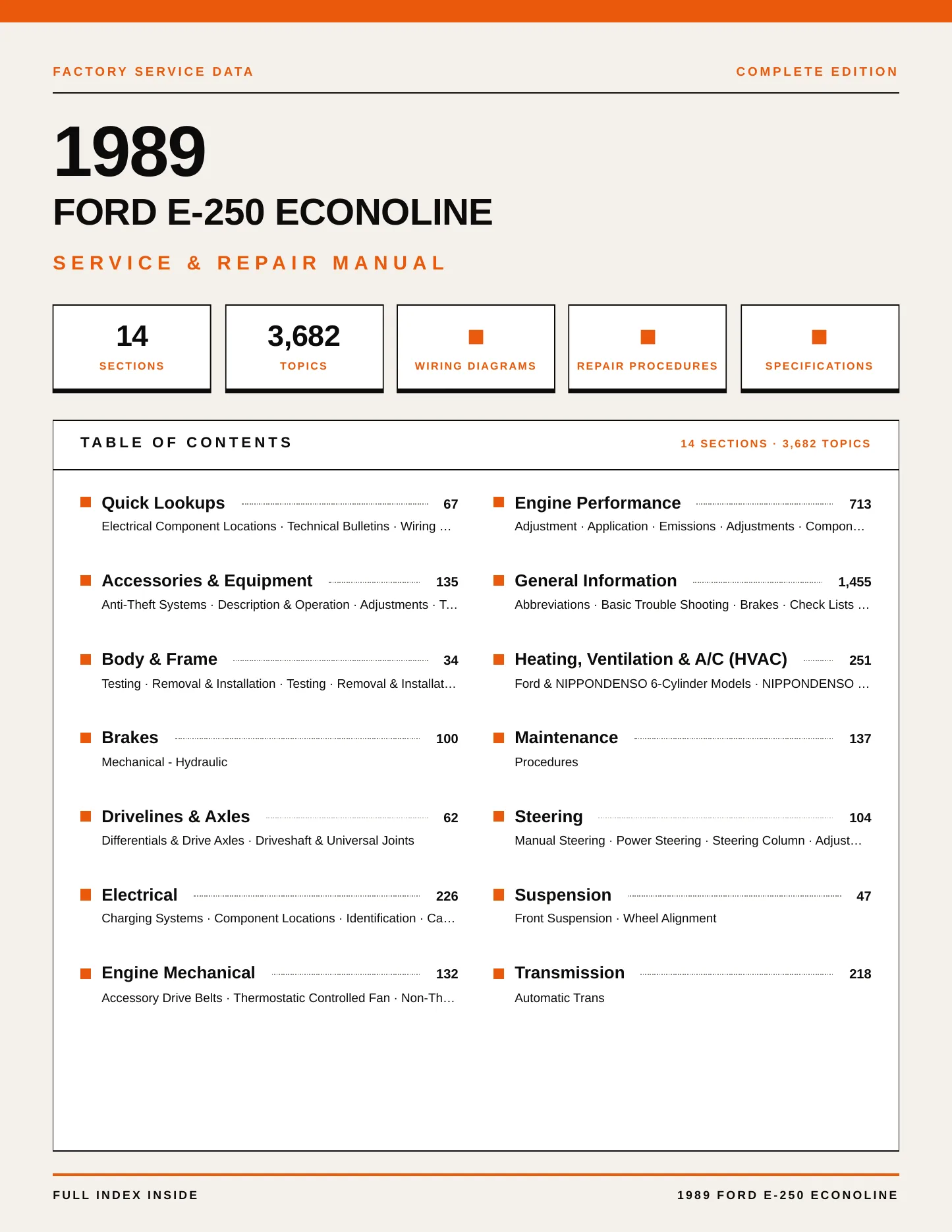 1989 Ford E-250 Econoline Service and Repair Manual preview page 1