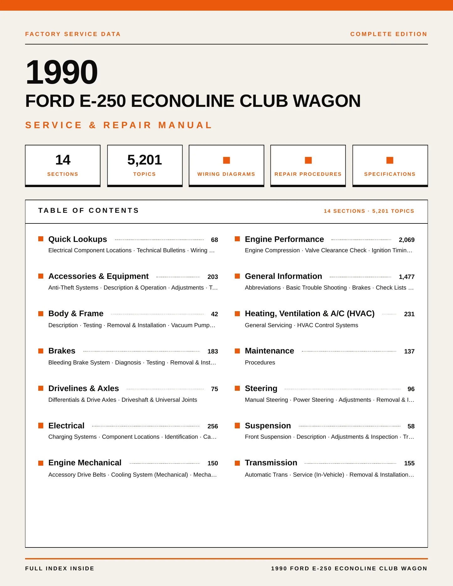 1990 Ford E-250 Econoline Club Wagon Service and Repair Manual preview page 1