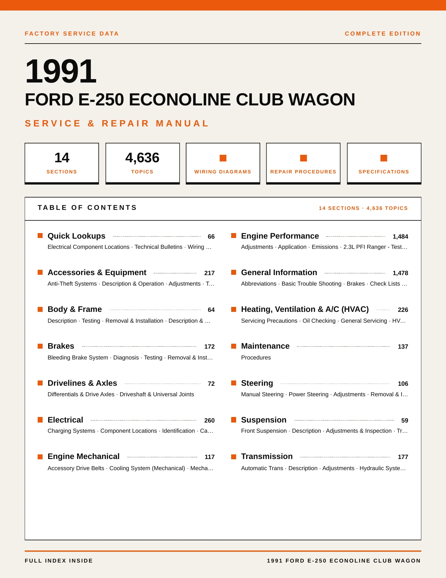 1991 Ford E-250 Econoline Club Wagon service manual page 1